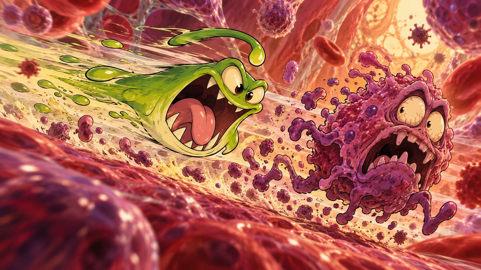 Concept art: Guzzle chases a purple creature